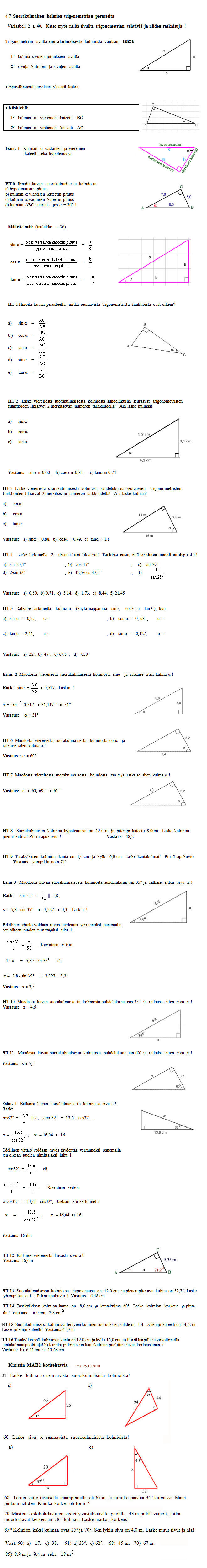 Trigonometriaa   /ma 25. lokakuuta