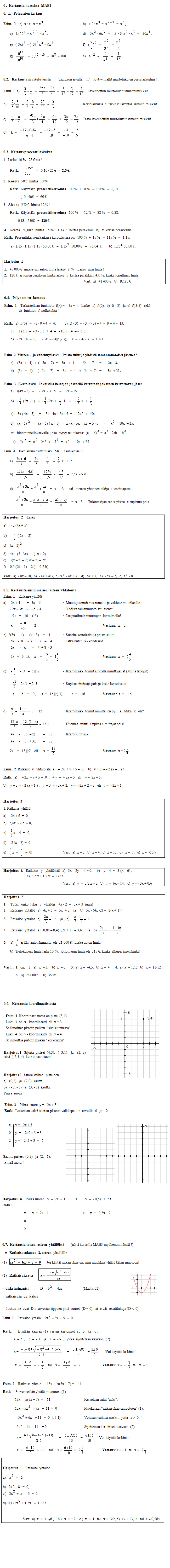  Kertausta kurssista 1