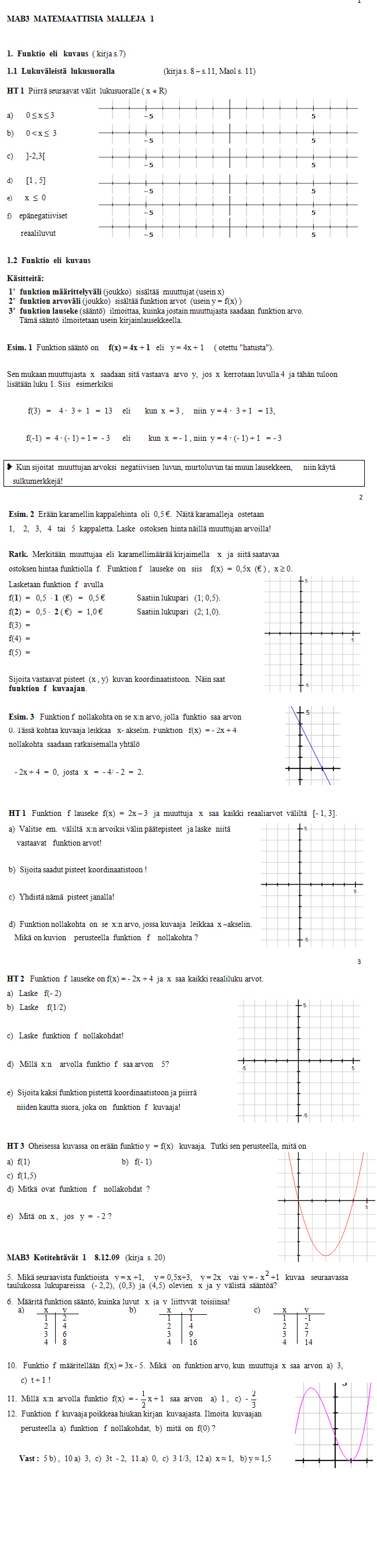  V�leist�, funktio ja sen kuvaaja